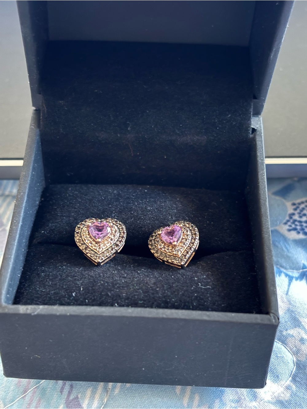 Zale’s Stamped 925 heart shape lobe earrings in box amethyst diamond earrings.